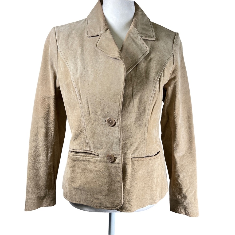 Relativity Women's Suede Leather Blazer Jacket Neutral Tan Beige Petite Small